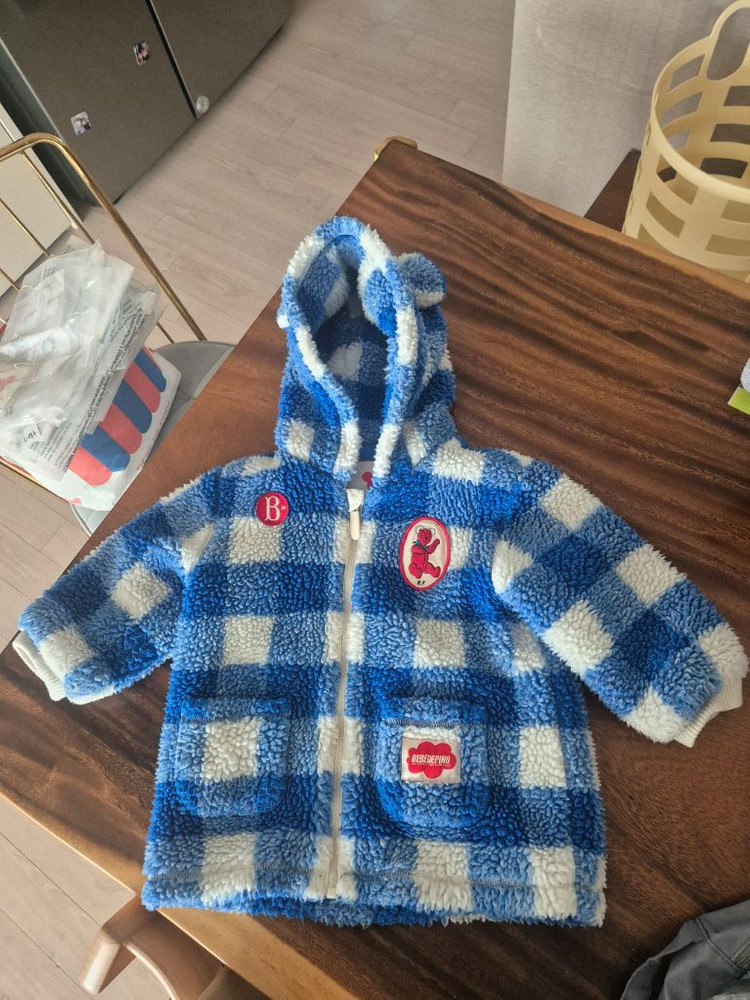 베베드피노 테디베어 체크 퍼 코트 100 이미지