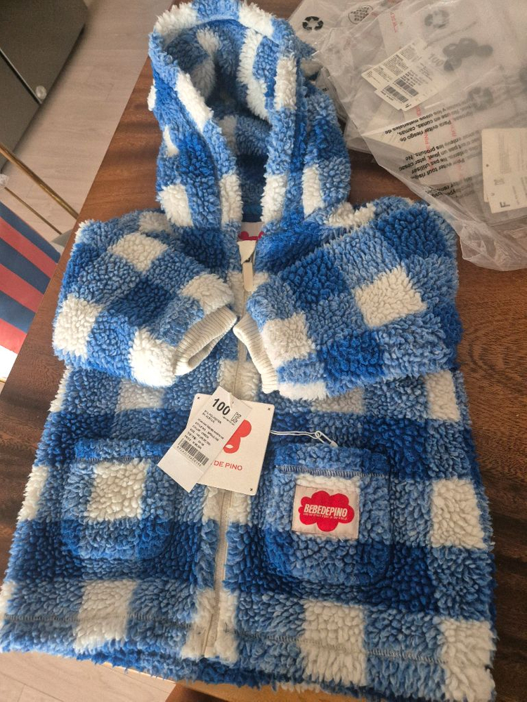 베베드피노 테디베어 체크 퍼 코트 100 이미지