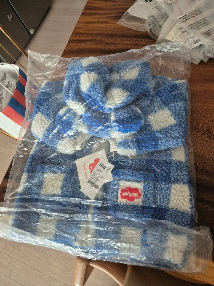 베베드피노 테디베어 체크 퍼 코트 100 이미지