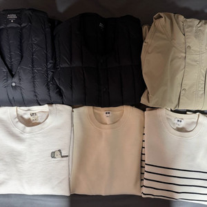 유니클로 스웻셔츠 및 윈드브레이커 무신사 스탠다드 경량패딩 조끼 일괄 판매팝니다.