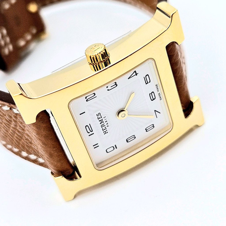 [중고명품셀렉트]에르메스 H 아워 워치 스몰 골드 앱송 스트랩 & 옐로우 골드 스틸--1