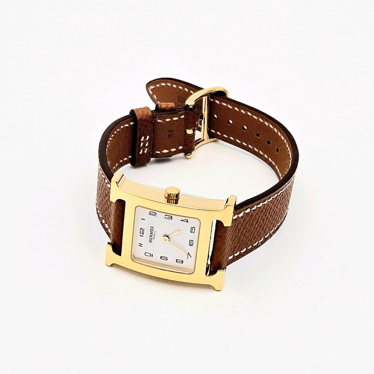 [중고명품셀렉트]에르메스 H 아워 워치 스몰 골드 앱송 스트랩 & 옐로우 골드 스틸--2