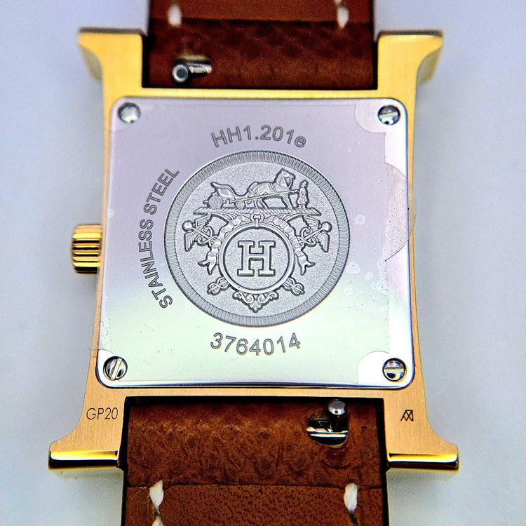 [중고명품셀렉트]에르메스 H 아워 워치 스몰 골드 앱송 스트랩 & 옐로우 골드 스틸--4