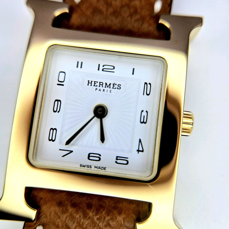 [중고명품셀렉트]에르메스 H 아워 워치 스몰 골드 앱송 스트랩 & 옐로우 골드 스틸--7