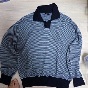 시스템옴므 정품 카라 넥 스트라이프 니트 100사이즈