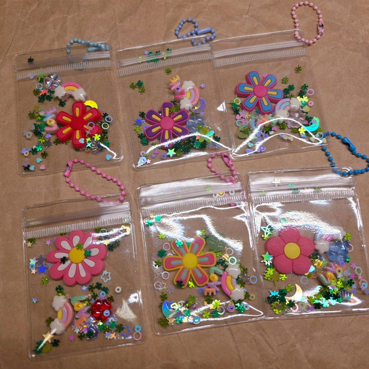 행운 지퍼백 꽃 키링 6개. 이미지