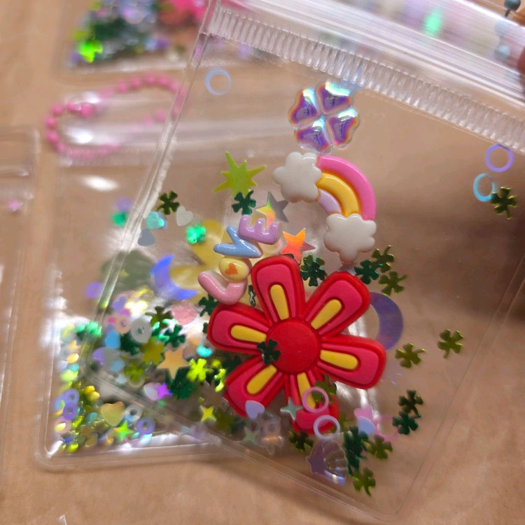 행운 지퍼백 꽃 키링 6개. 이미지