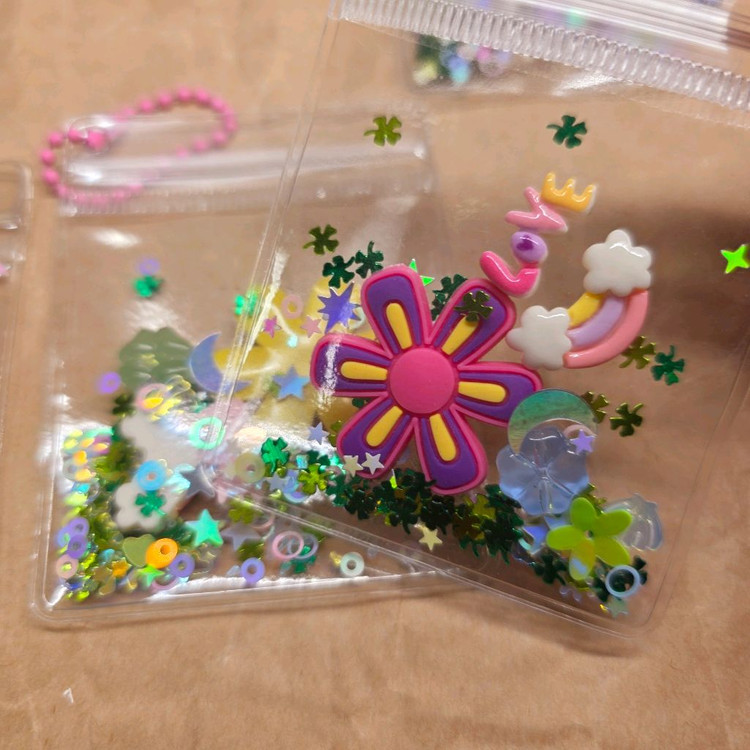 행운 지퍼백 꽃 키링 6개. 이미지