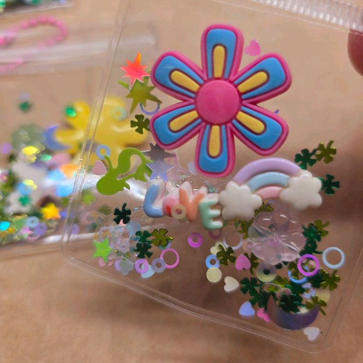 행운 지퍼백 꽃 키링 6개. 이미지