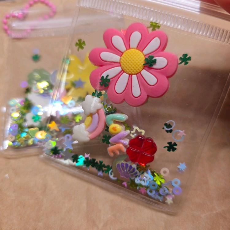 행운 지퍼백 꽃 키링 6개. 이미지