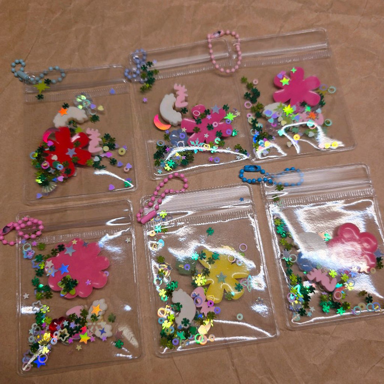 행운 지퍼백 꽃 키링 6개. 이미지