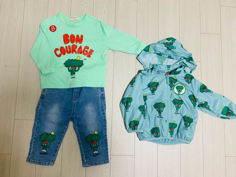 베베드피노 티셔츠, 청바지,바람막이 3종 세트(100)컨디션 좋음 이미지