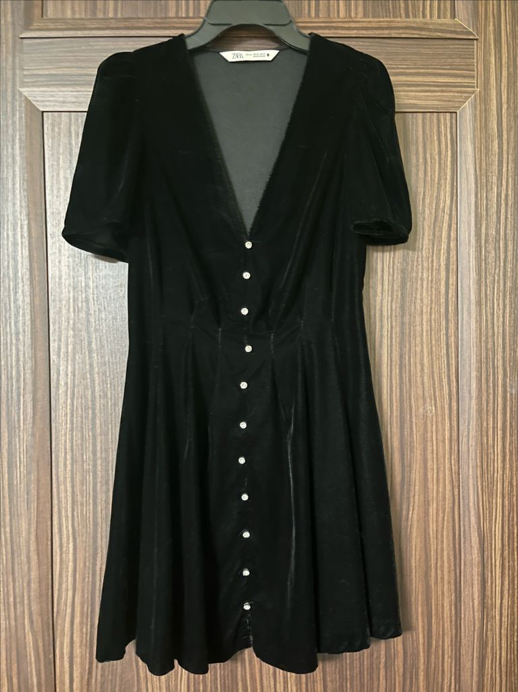 자라 벨벳 블랙 미니 원피스 이미지