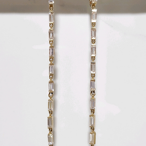 14k 바게트 큐빅 원터치 드롭 롱 귀걸이