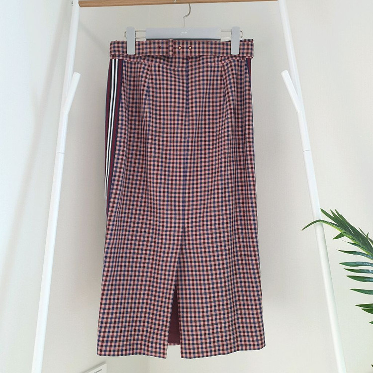 모조에스핀 체크 벨트스커트--5