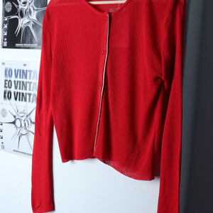 W(M) 드로우핏 니트 가디건 새상품 레드 골지 린넨