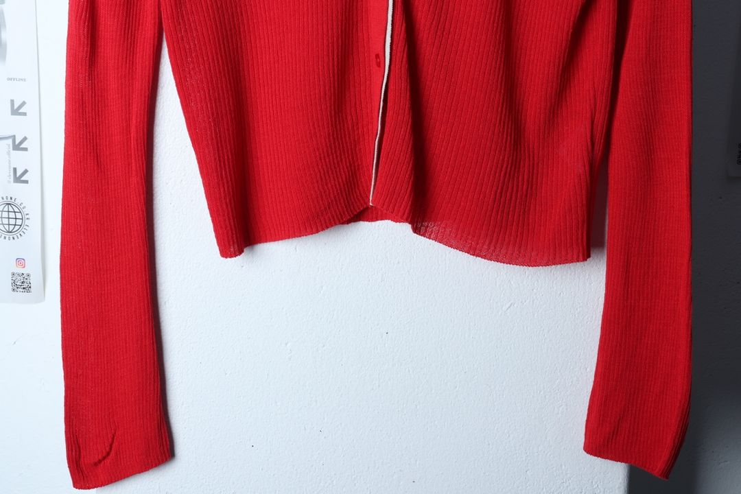 W(M) 드로우핏 니트 가디건 새상품 레드 골지 린넨--3
