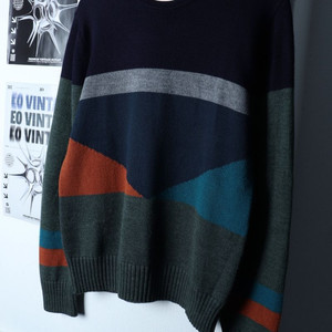 (L-XL) 자라 니트 컬러믹스 네이비 유니크