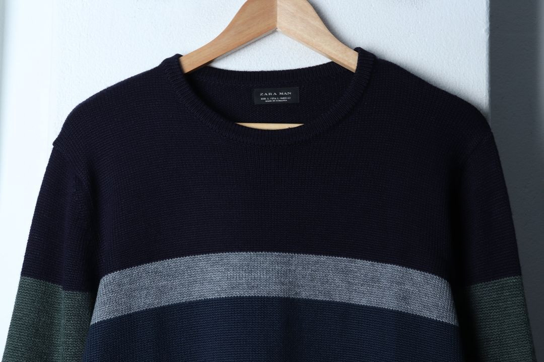 (L-XL) 자라 니트 컬러믹스 네이비 유니크--2