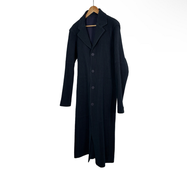 [4] 이세이미야케 옴므플리세 남성 플리츠 카르제 트렌치 롱코트 네이비 이미지