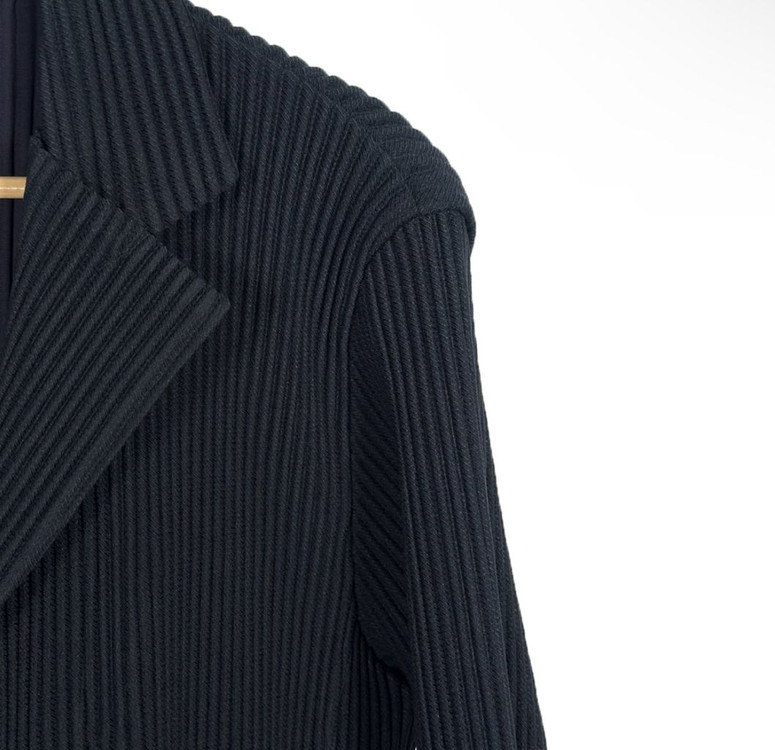 [4] 이세이미야케 옴므플리세 남성 플리츠 카르제 트렌치 롱코트 네이비 이미지