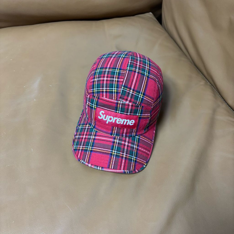 슈프림 캠프캡 모자 박스로고 20fw 타탄 체크 레드--1