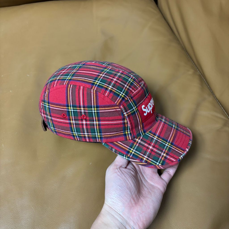 슈프림 캠프캡 모자 박스로고 20fw 타탄 체크 레드--3