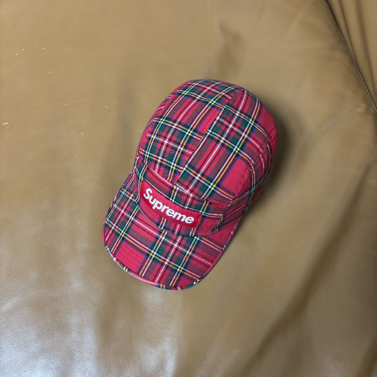 슈프림 캠프캡 모자 박스로고 20fw 타탄 체크 레드--5