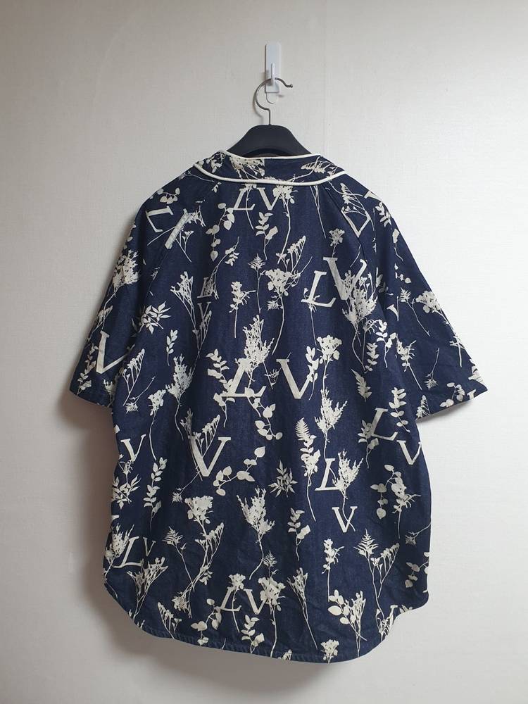루이비통 플로럴 LV 패턴 반팔 셔츠자켓 M 네이비--1