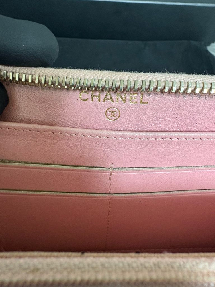샤넬 클래식 캐비어 금장 핑크 펄 그라데이션 지퍼 장지갑--3