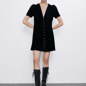 자라 벨벳 블랙 미니 원피스 이미지