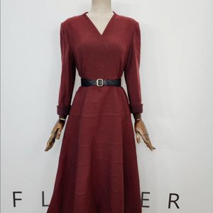 미샤 송혜교 버건디 브이넥 플레어 롱원피스