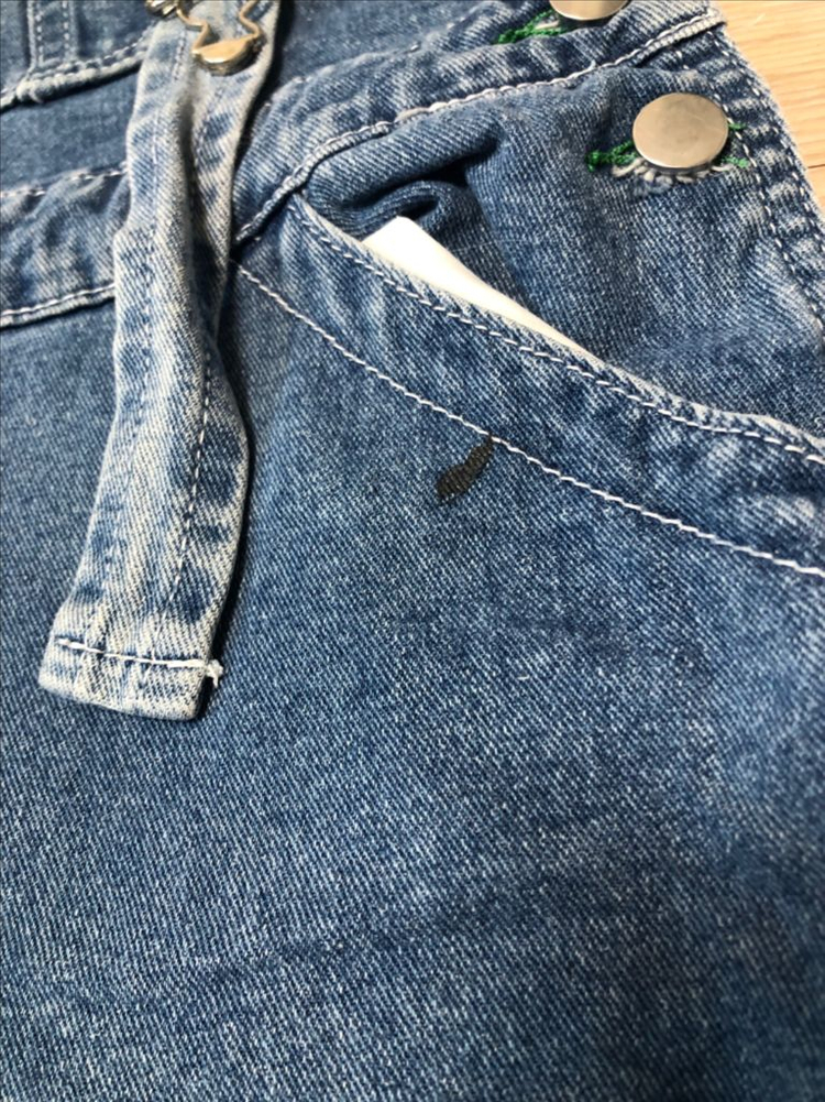 데님 멜빵 반바지--1