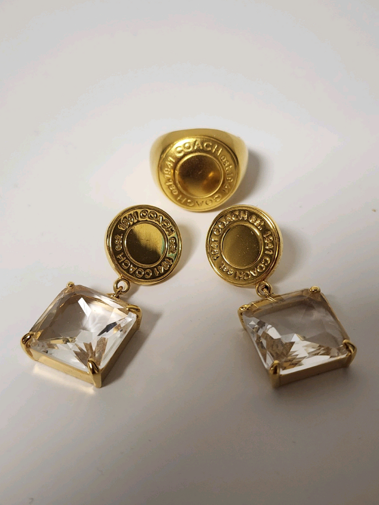 정품 코치 시그니처 로고 귀걸이+반지 세트 이미지