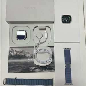 풀박스 ) 애플 워치 울트라 3 49mm 내츄럴 티타늄 라이트 블루 알파인 루프 S
