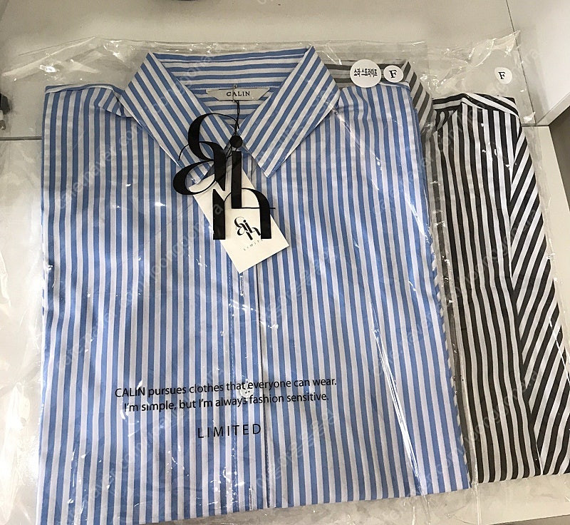 꺌랑 왜다려셔츠 2025 검정 화이트 ,스트라이프 F &L 사이즈 이미지