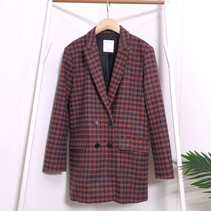 산드로 체크 울 더블코트자켓