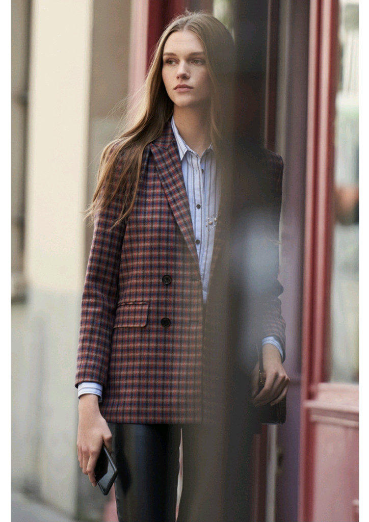 산드로 체크 울 더블코트자켓--6