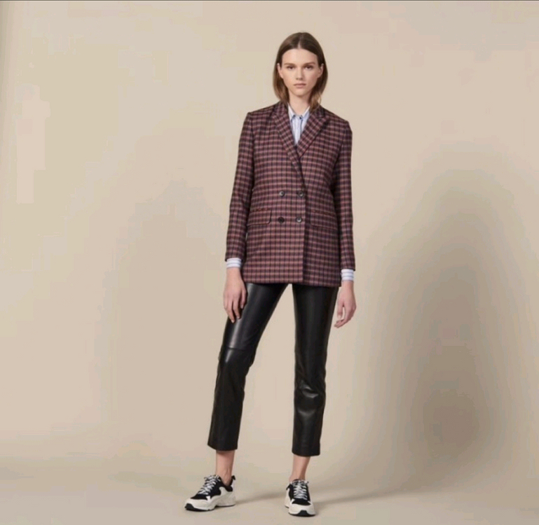 산드로 체크 울 더블코트자켓--7