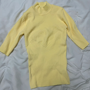 수입의류 노란색 골지 니트 반목5부 캡소매 로썸제이 라첼 엉넬 리송스 홀복 에스드레스 에이블리 이미지