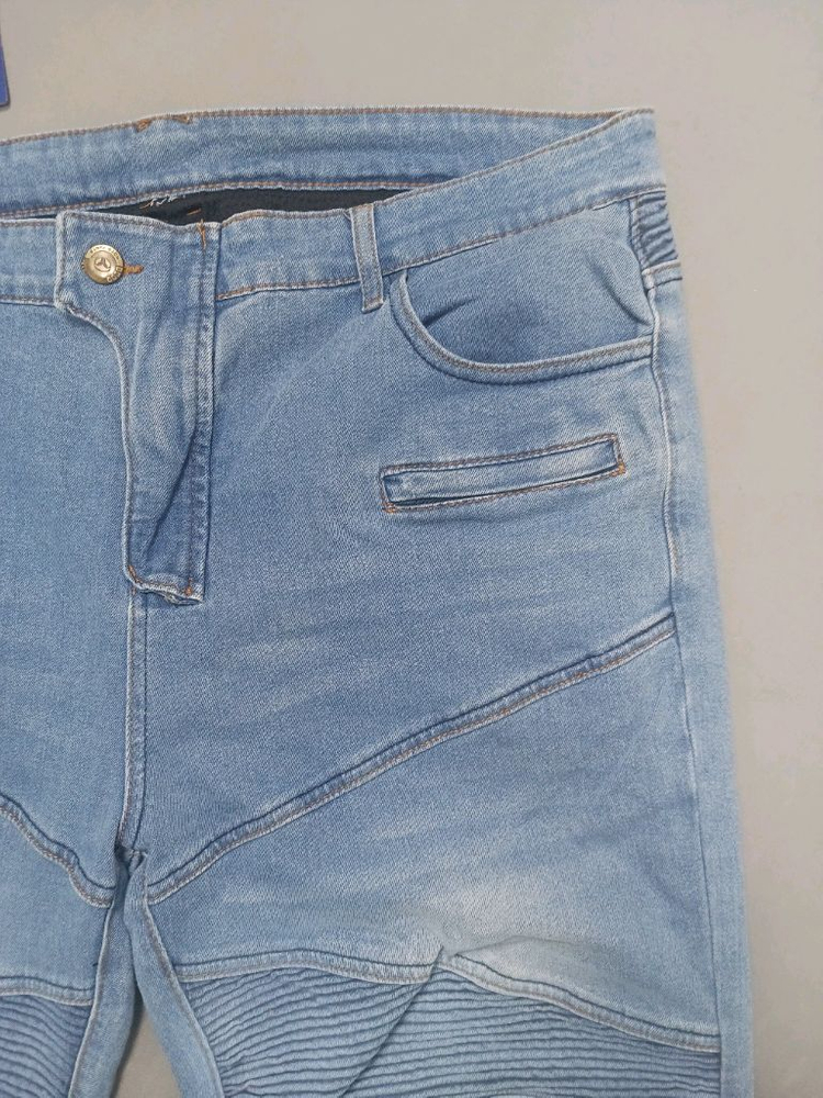 새제품 [38] 모토팬츠 블루 워싱 바이커진 청바지 발망 스타일 이미지