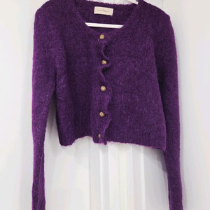 퍼플 크롭 부클 가디건