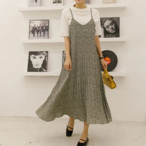 새상품)퀄높은 플라워 쉬폰 나시 롱원피스 뷔스티에 이미지