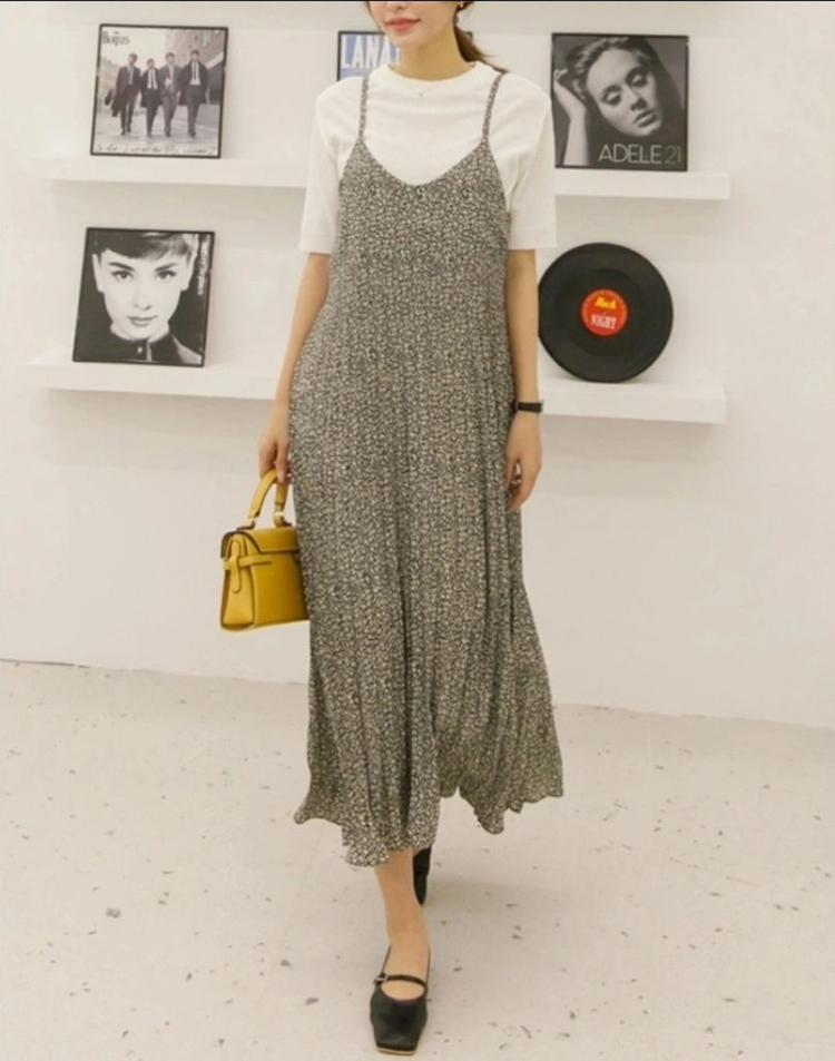 새상품)퀄높은 플라워 쉬폰 나시 롱원피스 뷔스티에 이미지