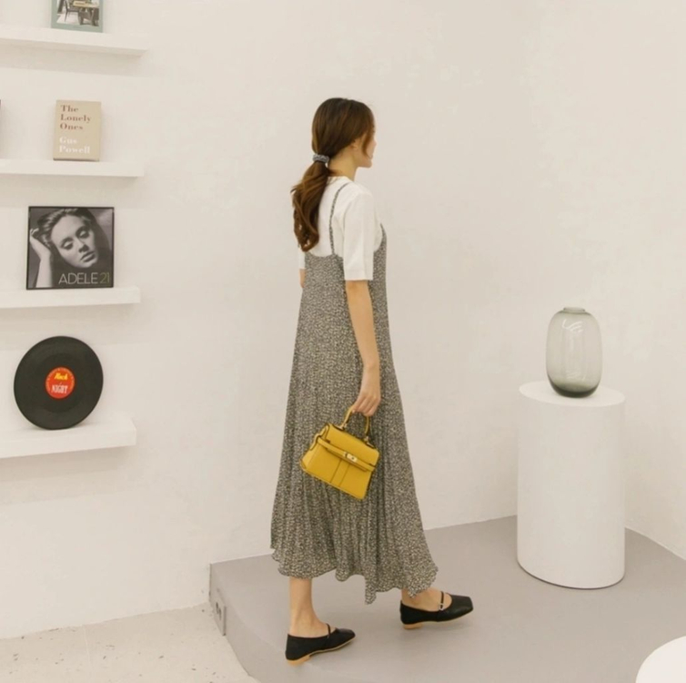 새상품)퀄높은 플라워 쉬폰 나시 롱원피스 뷔스티에 이미지