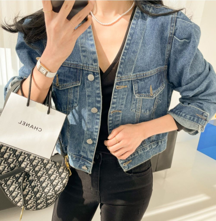 새상품) 노카라 퍼프 크롭 데님자켓 /청자켓 55~66 이미지