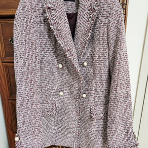 시네쿠아논 트위드 자켓 와인컬러 진주버튼 더블자켓 55