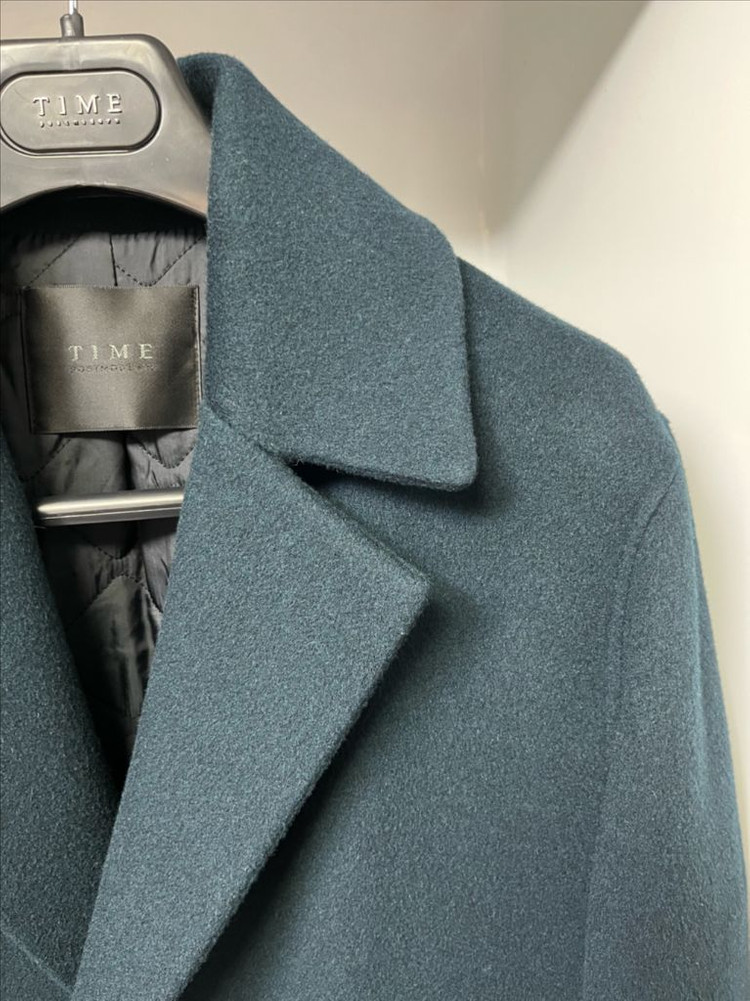 타임옴므 다크그린 캐시미어 세미오버핏 핸드메이드 코트 95사이즈--2