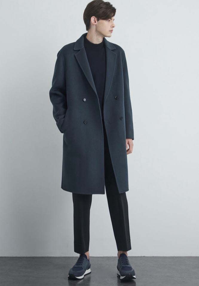 타임옴므 스모크블루 캐시미어 핸드메이드 더블 코트 100사이즈--5