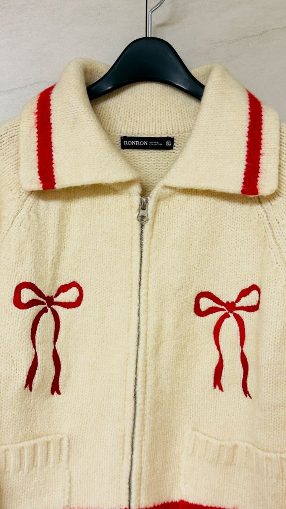 론론/ 하트리본 스웨터 니트집업(크림색) 이미지